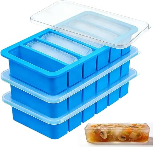 Iskubsform i silikon, 3 delar, frysbehållare för soppa, buljong, buljong, sås, 6 hål i perfekt portionsbehållare, praktisk matbehållare av silikon (blå