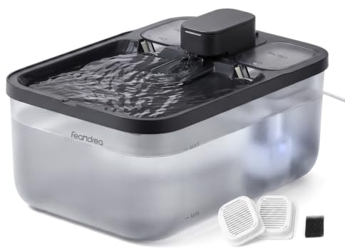 Feandrea Fontaine à Eau pour Chat, Distributeur d'eau 4,5 L, Filtration 4 Couches, Silencieux, Arrêt Automatique, avec 2 Filtres et 1 Éponge, Noir, pour Multi-Animaux, Collection Boxal PWF001B101