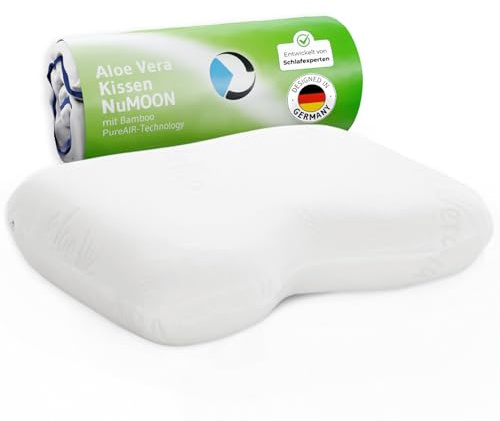 Ergonomiskt sidosömnkudd NuMOON, minnesskum-huvudgudde med PureAir-effekt mot kvalster & lukter, HWS nackestödgudde med hudvårdande Aloe Vera kuddeöverdrag, Perfekt för allergiker