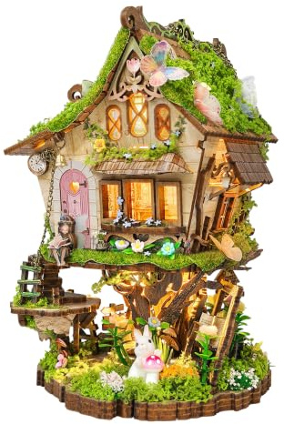 STRUCWOOD Fantasy Forest Fairy Dollhouse Wooden Model Kit | 3D Wooden Puzzle for Adults, DIY Miniature Treehouse Kit with LED Light, Great for Gifting & Home Decor