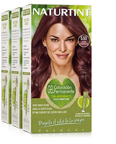 Naturtint | Colorazione senza ammoniaca | Copertura dei capelli grigi al 100% | Ingredienti vegetali | Colore naturale e di lunga durata | 5.50 Mogano frizzante | Confezione da tre