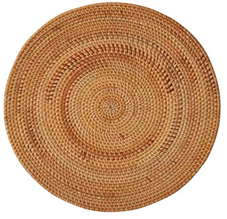 Farfly Tovagliette intrecciate in rattan, tappetino da tavolo rotondo, tappetino da tavolo antiscivolo resistente al calore, tovaglietta in vimini, sottopentola per piatti caldi
