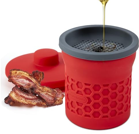 Prep Solutions Heat-Resistant Silicone Grease Strainer & Keeper - 2 Cup Capacity, Red