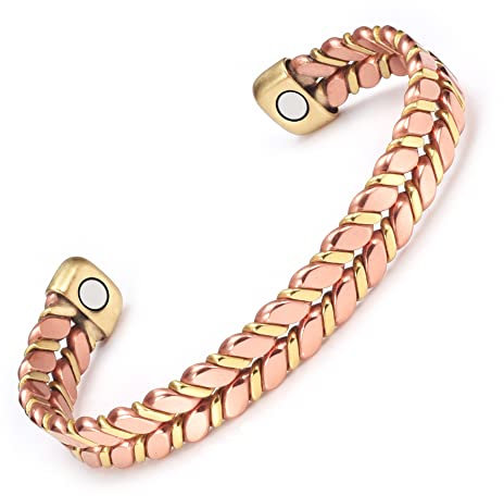 CPB-099 Magnetarmband mit goldfarbenem Ende, geflochten, Kupfer, zur Schmerzlinderung, bei Arthritis, Kupfer-Armreifen für Frauen, Gesundheitsgeschenk, 15,2 cm