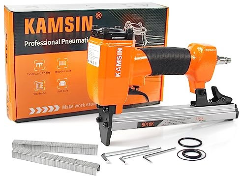 KAMSIN 8016K Pneumatischer Polsterhefter 21 Gauge Typ 80 Polsterhefter, 12,8 Krone, 6–16 mm Länge für Möbel, Schränke und Holzarbeite