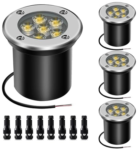 AHSELLUS Low Voltage Landscape Light Outdoor In-Ground Well Lights with Connectors 6W 12V-24V IP67 Waterproof LED Landscape Lighting for Paver, Pathway Light Driveway Garden Lights (Warm White)
