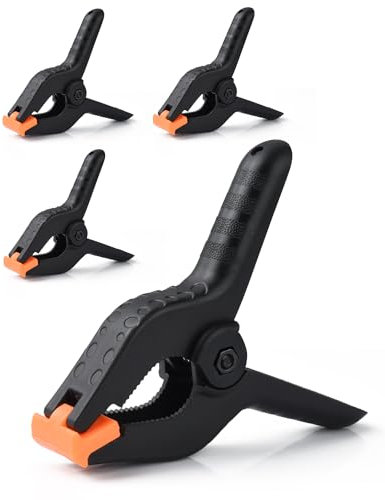 UTEBIT Nylon Spring Clamps, 4-Pack 4.5 Inch Backdrop Clips Heavy Duty Plastic Muslin Clamps for Background Muslin, Woodworking, Paper, Chromakey Screen, Photo Studio