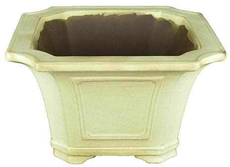 Quadratische Bonsaischale aus weiss glasiertem Steingut 27,5 x 27,5 x 17,5 cm - TY120a