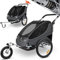 KESSER® Kinderanhänger Fahrradanhänger 360° Drehbar mit Federung 2in1 Joggerfunktion Kinderfahrradanhänger + 5-Punkt Gurt Jogger Fahrrad Anhänger für 1 bis 2 Kinder max. 40kg Inkl. Warnfahne, Schwarz