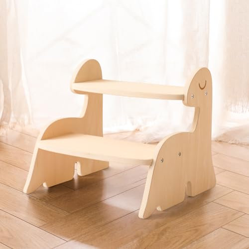 ibwaae Dinosaurier-Tritthocker aus Holz für Kinder, zwei Tritthocker für Badezimmer, Küche und Toilette, Töpfchentraining, Badezimmer, Kinderhocker mit Griffen