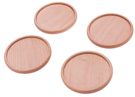Warmhm 4stücke Runde Untersetzer Aus Buchenholz Stapelbar Mit Rille Isoliermatten Für Küche Und Bar Passend Für Tassen Und Becher