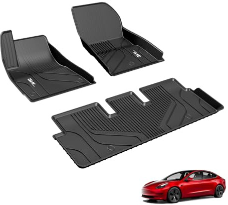 3W Golvmattor för Tesla Model 3 2017-2023 | TPE Thorex™ Allväder, 3D Skräddarsydd Passform, Hundvänligt Biltillbehör, Vattentät & Reptålig, Antislip