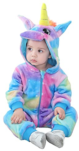 Doladola Baby pojkar flickor flanell djur enhörning sparkdräkt småbarn overaller spädbarn outfit(4-5 år,flerfärgad enhörning)