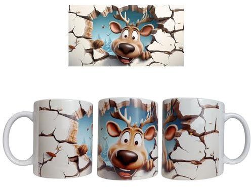 Druckerino Weihnachtstasse | Tasse mit Rentier | Glühwein | Glühweintasse | Keramik weiß - 330 ml | Tasse für heiße Schokolade | Wichtelgeschenk