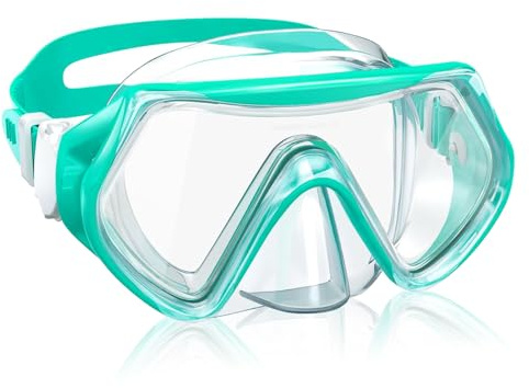 Huanmin Maschera Snorkeling Bambini , Antifog Maschera Sub, 180° HD Visuale Protezione UV Maschera Mare,Maschera Subacquea per Ragazzi e Ragazze, Per Attività Acquatiche Apnea (verde) Kind