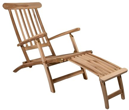 Liadomo Puccon Gartenliege, Sonnenliege, Holzliege, Teakholz, klappbar, geschliffen und unbehandelt, verstellbare Rückenlehne, Armlehnen