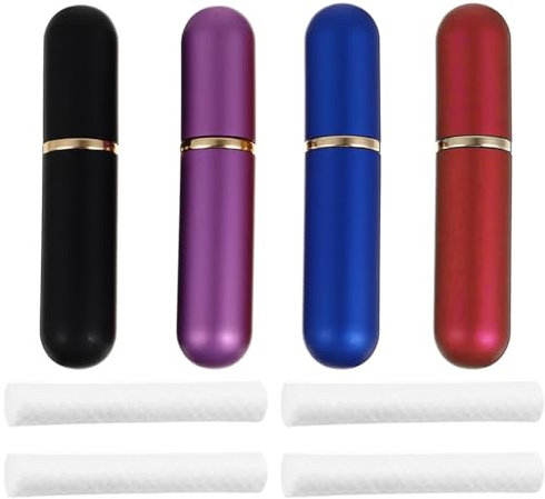 WBZOWRB 4 Stück Inhalierstift, Riechstifte Für Ätherische Öle, Ätherisches Öl Tuben Aromatherapie Flasche Nasal Inhalatoren Parfüm Rohr Mit Baumwoll-Dochte (Schwarz/Blau/Rot/Lila)