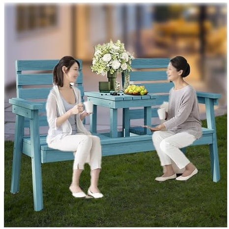 ZHENGQIAN Holzbank for den Außenbereich, Bank mit Tisch, Terrassenmöbel-Set mit Schirmloch, Terrassenmöbel aus Kiefernholz mit Aufbewahrungstisch for Terrasse, Hinterhof, Garten(E)