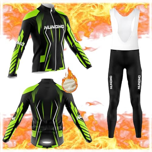 Radtrikot Set Herren Langarm Fleece Fahrradbekleidung atmungsaktiver Fahrrad Anzug Männer schnell trocknend Radjacke+ Lange Radlerhose mit 9D Sitzpolster für MTB Outdoor (#3B,4XL)