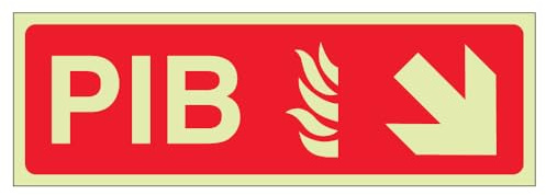 V Safety PIB Hinweisschild mit Pfeil nach unten/rechts, 300 x 100 mm, leuchtet im Dunkeln, selbstklebendes Vinyl-Sicherheitsschild