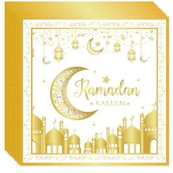 Ramadan servietten weiß gold, 40 Stück ramadan deko servietten gold weiß, ramadan tischdeko, ramadan mubarak, Geeignet für Ramadan-Partys