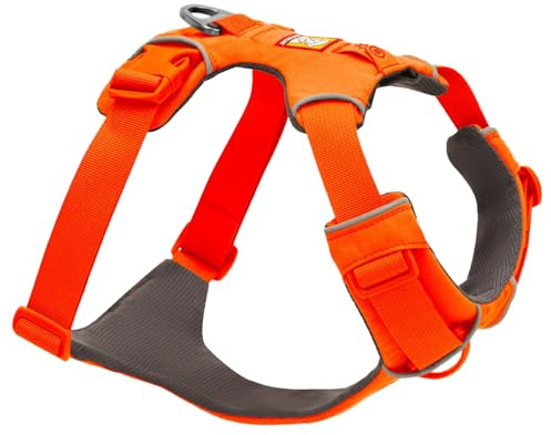 Ruffwear Front Range Hundegeschirr, reflektierendes Y-Geschirr, verstellbares, bequem gepolstertes Alltagsgeschirr für Spaziergänge und Hunderennen, 2 Leinenbefestigungen und V-Ring, Blaze Orange XS
