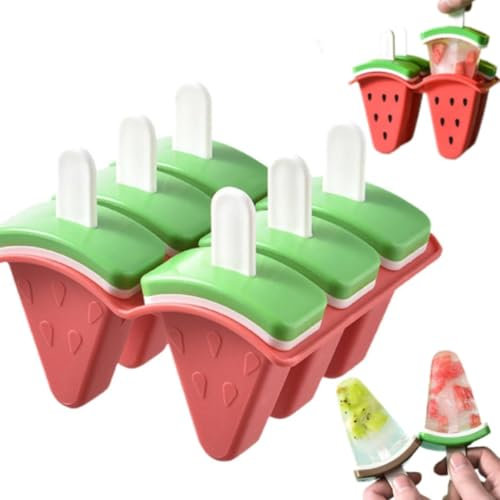 Moldes para paletas con forma de sandía, moldes IcePop en una bandeja con palos, fácil de liberar, moldes para helados caseros, moldes de silicona para helados (6 bandejas)