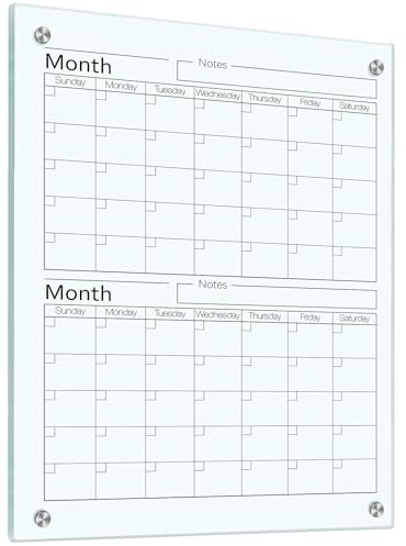 Kritkin Glass Whiteboard Calendar Dry-Erase White Board Planner Glass Large Wall Mounted Calendar with Marker Tray for Wall Home or Office(Transparent,24 X 18,2 Month)