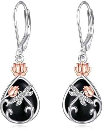 Mondstein Ohrringe 925 Sterling Silber Schmetterling/Libelle/Biene Blume Leverback Baumeln Tropfen Ohrringe Larimar Türkis Schmuck Geburtstag Geschenke für Damen Mädchen