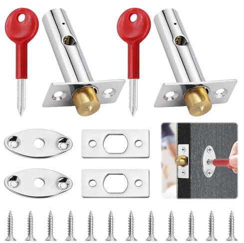 2Set Stainless Steel Mortice Door Bolts with Star Key,Anti-Theft Security Rack Bolt for Doors & Windows,Door Bolts for Internal Doors Easy Install,Enhanced Home & Workplace Protection,Includes Screws