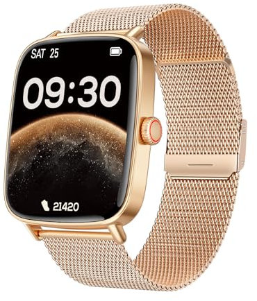 TOOBUR Smart Watch for Women, Android and iOS Phones Compatible, Fitness Running Tracker, Step Counter Smartwatch, Sleep/Heart Rate Health Monitor, Answer/Make Calls, IP68 Waterproof, Gold