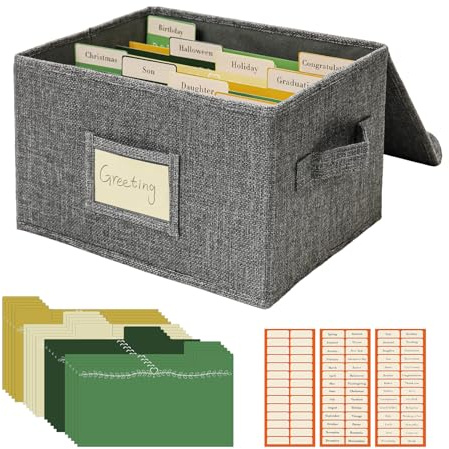 Vienrose Greeting Card Organizer Storage Box with 20 Removable Dividers, 84 Self-stick Labels, Perfect for Photos, Envelopes, Scrapbooking, Paper, Stickers Holder 1 Pack Grey