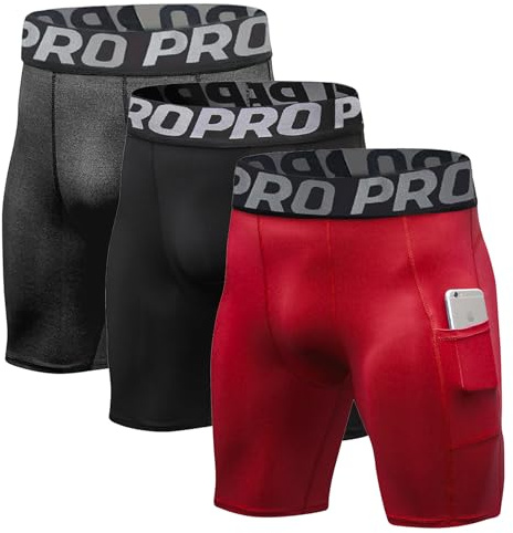 BEGIANT Kompressionsshorts för män sportshorts av spandex högpresterande löparshorts träningsunderkläder som ett ventilerande basskikt, Förpackning med 3: svart/röd/kol, M