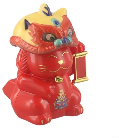 Nostalgic Solar Energy Powered Nodding Lion Dance Figure for Various Decorative Uses (Red)