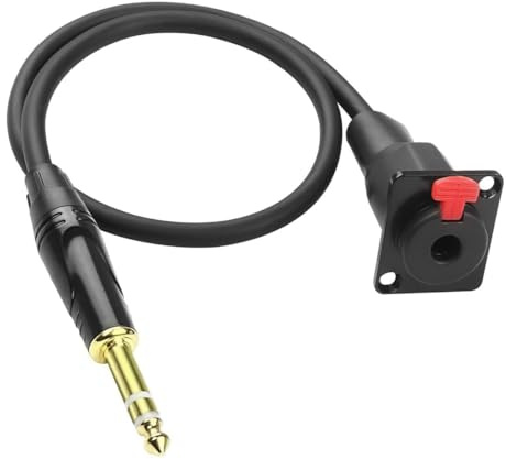 Hoite D Type 6.35mm 1/4inch Female Panel Mount to TRS Male Stereo Cable Adapter Cord for Speaker Headphone Extension Musical Instrument Studio