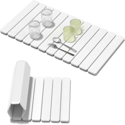 Tapete de piedra de secado para encimera de cocina, Alfombra de Secado de Piedra 40 * 30cm de tapete antideslizante de tierra de diatomeas plegable rápido para encimera de cocina, baño y ducha.