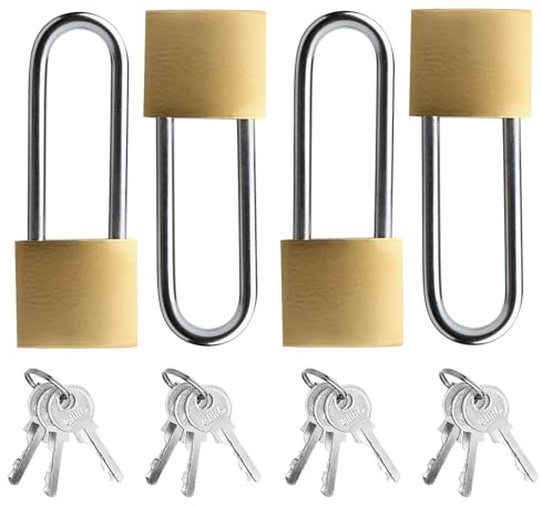 Candado de 4 piezas con llave, candado de seguridad resistente a la intemperie de 32 mm, candado de arco largo con llave, cerradura para armarios, equipaje, garaje, jardín, candados largos.