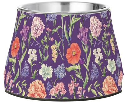 Florals Nelken-Hyazinthen-Wassernapf, rutschfest, Edelstahl, für langsames Füttern, Katzen, bequemes Füttern
