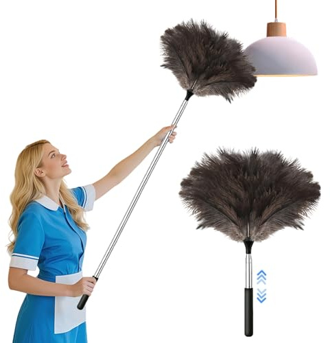 Flintronic Plumeau Poussière, 1 Pièce Plumeau Extensible en Plumes, 39cm-115cm, Plumeaux en Plumes d'Autruche artificielles, Plumeaux en Plume, Convient pour les Voitures, Étagères, Bureaux et Meubles