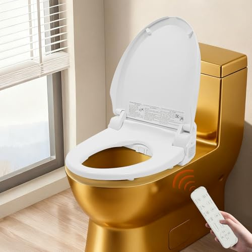 Fridgestea WC Sitz mit Doppeldüsen & Duschfunktion, Elektronischer Toilettensitz mit Fernbedienung & ECO-Modus, Toilettendeckel Einstellung von Windtemperatur/Sitztemperatur/Wassertemperatur 33℃-40℃
