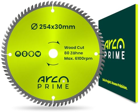 ARCOPRIME Kreissägeblatt 254 x 30 mm – 80T – Holz‑Feinschnitt für Massivholz, Weichholz & Hartholz – ausrissfrei, vibrationsarm & langlebig
