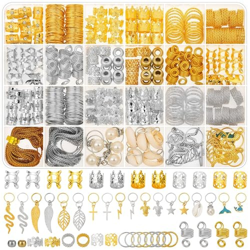 Zosutetoxo 324stück Gold Haarschmuck Metallisches Haar Accessoire mit Haarringen und Perlen, Vielseitiger Haarschmuck Gold für Braids und Dreadlocks