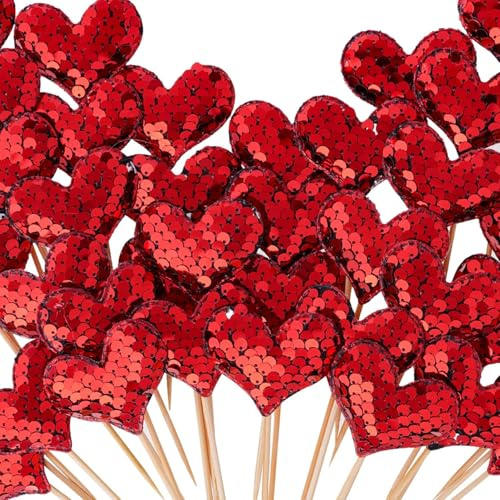 12 Pièces Cake Topper Coeur, Deco Gateau Coeur Rouge Paillettes Topper Gateau, Décoration de Gâteau de Saint Valentin, Coeur Rouge Decoration Gateau pour Saint Valentin, Mariages, Anniversaires