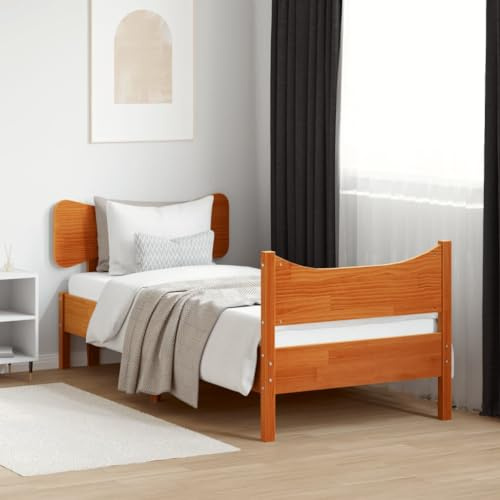 Ordellia Massiv träsäng utan madrass, vaxbrun, 75 x 190 cm, furu sängram med plywoodskivor för sovrum, stabil plattformssäng