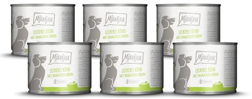 MjAMjAM - cibo umido premium per cani - delizioso manzo su patate bollite con piselli croccanti, confezione da 6 (6 x 200 g), naturale con carne extra