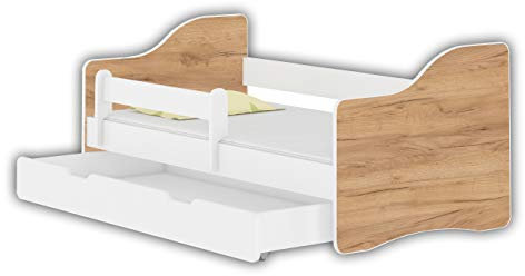 Jugendbett Kinderbett mit einer Schublade mit Rausfallschutz und Matratze Weiß ACMA HAPPY 140x70 160x80 180x80 (Eiche Craft, 180x80 cm + Schublade)