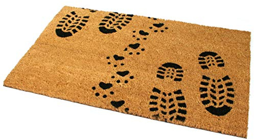 Black Ginger, Türmatten, aus Kokosfaser, dick und dekorativ, gemustert im Naturdesign Stiefel und Pfoten.