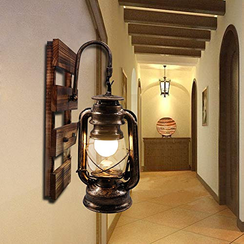 Artpad Lampada rustica a cherosene a parete, applique da parete con gancio E27 con base in legno, bar interno, bar, ristorante, corridoio, arredamento, applique
