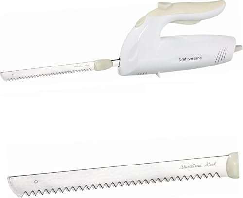 bmf-versand Elektrisches Messer 150 Watt - Doppelklingen Messer für Fleisch - Spülmaschinenfest mit Pflegetuch - Edelstahl