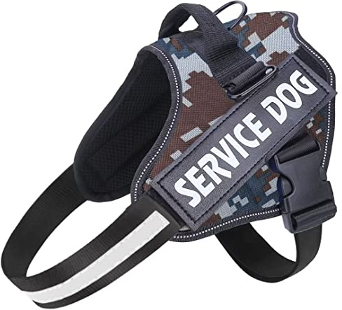 Belababy Service Dog Harness Small Medium Large, Adjustable Emotional Support Dog in Training Harness with Sturdy Handle, Reflective Therapy Puppy Vest, M, Blue Camouflage